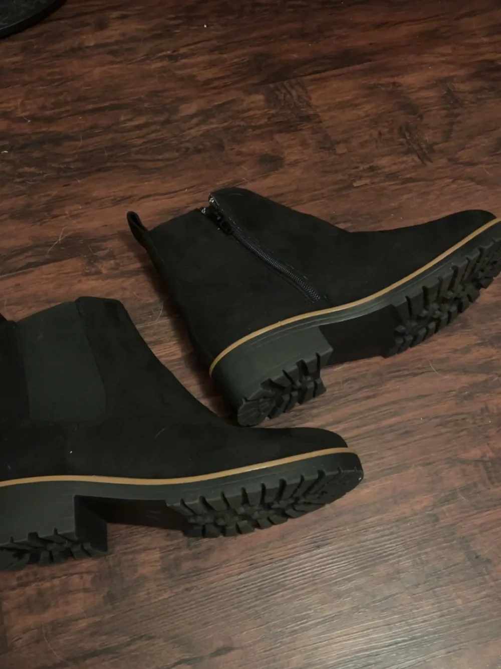 kenzie Black Suede Ankle Booties with Lug Sole